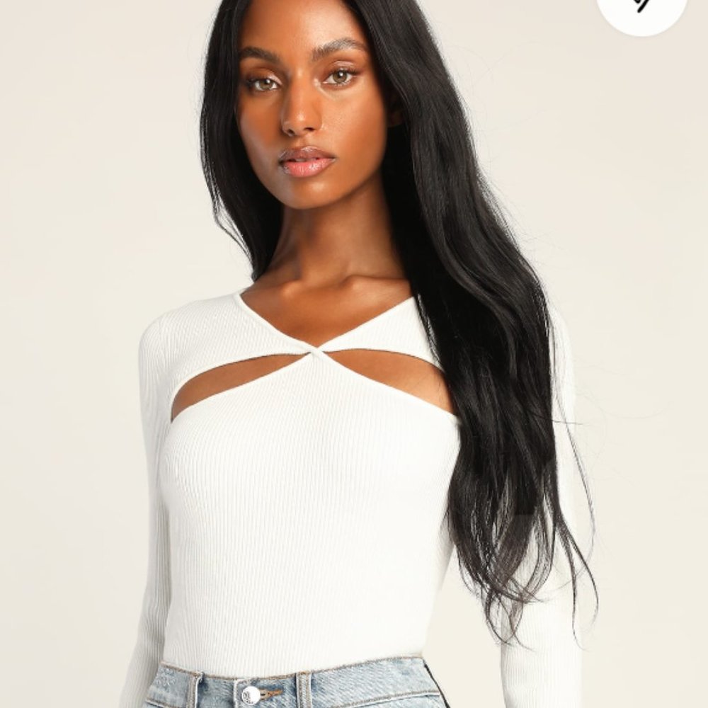 Lulu's Infinite Style White Cutout Ribbed Knit Long Sleeve Top